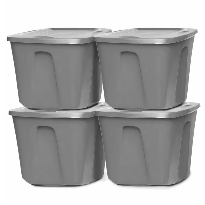 Homz 10 Gallon Heavy Duty Plastic Storage Container, Titanium Silver (4 Pack)
