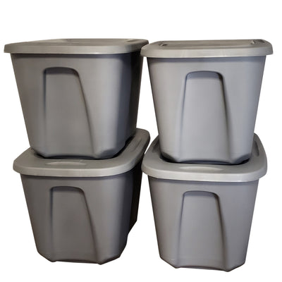 Homz 10 Gal Heavy Duty Plastic Storage Container, Titanium Silver (4 Pk) (Used)