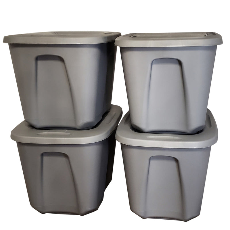 Homz 10 Gallon Heavy Duty Plastic Storage Container, Titanium Silver (4 Pack)