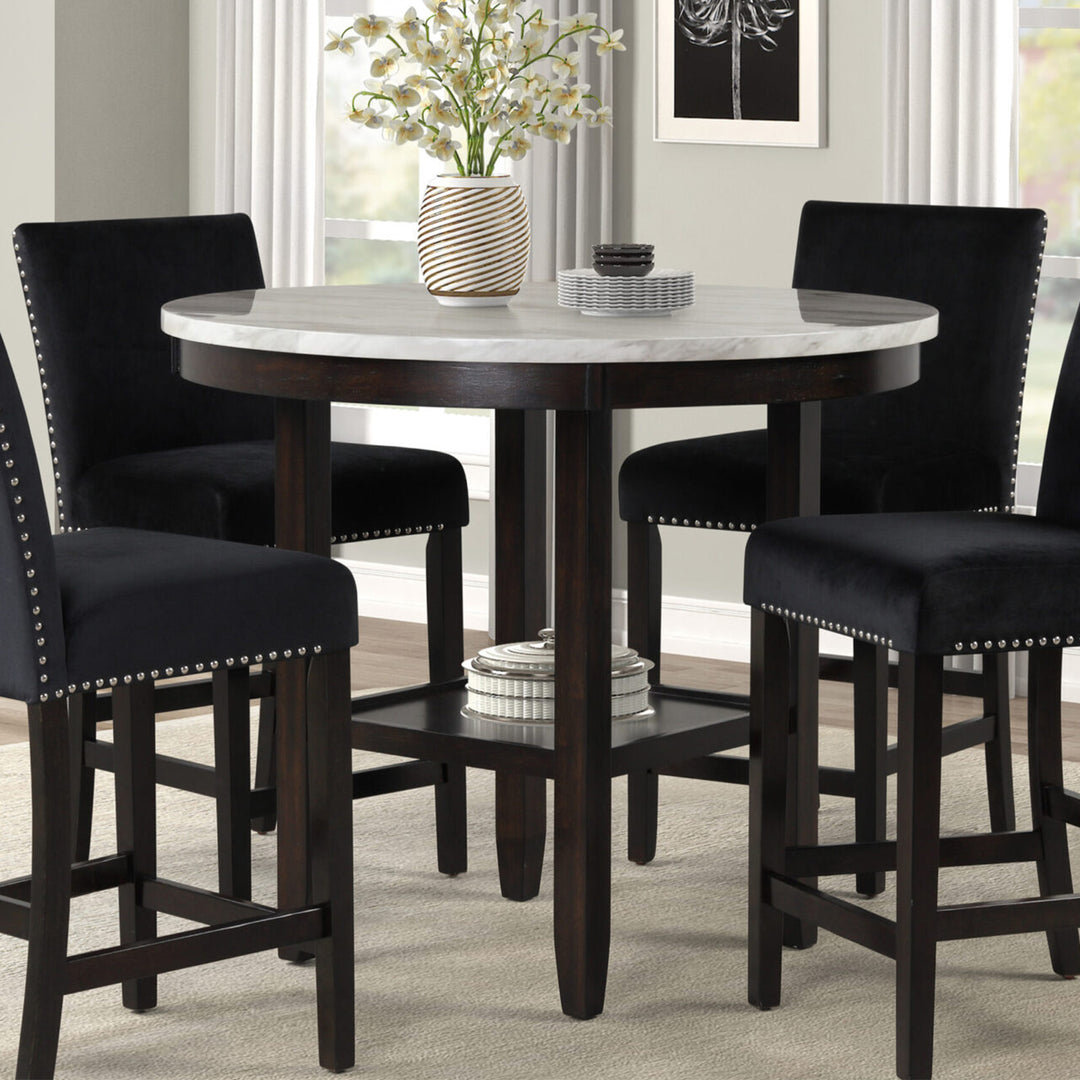 New Classic Furniture Celeste 42" Faux Marble Round Table, & 4 Chair Set, Black - VMInnovations
