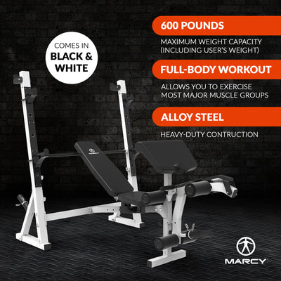 Marcy Olympic Weight Bench, Home Gym Equipment Workout Machine, White(For Parts) - VMInnovations