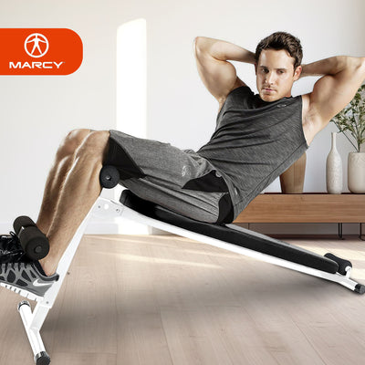 Marcy Folding Utility Bench Slant Board w/Headrest for Exercise, White (Used) - VMInnovations