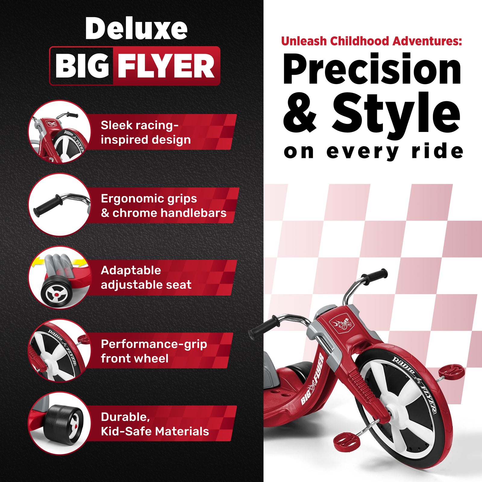 Radio Flyer Deluxe Big Flyer Big Front Wheel Chopper Style Trike for Ages 3 to 7 - VMInnovations