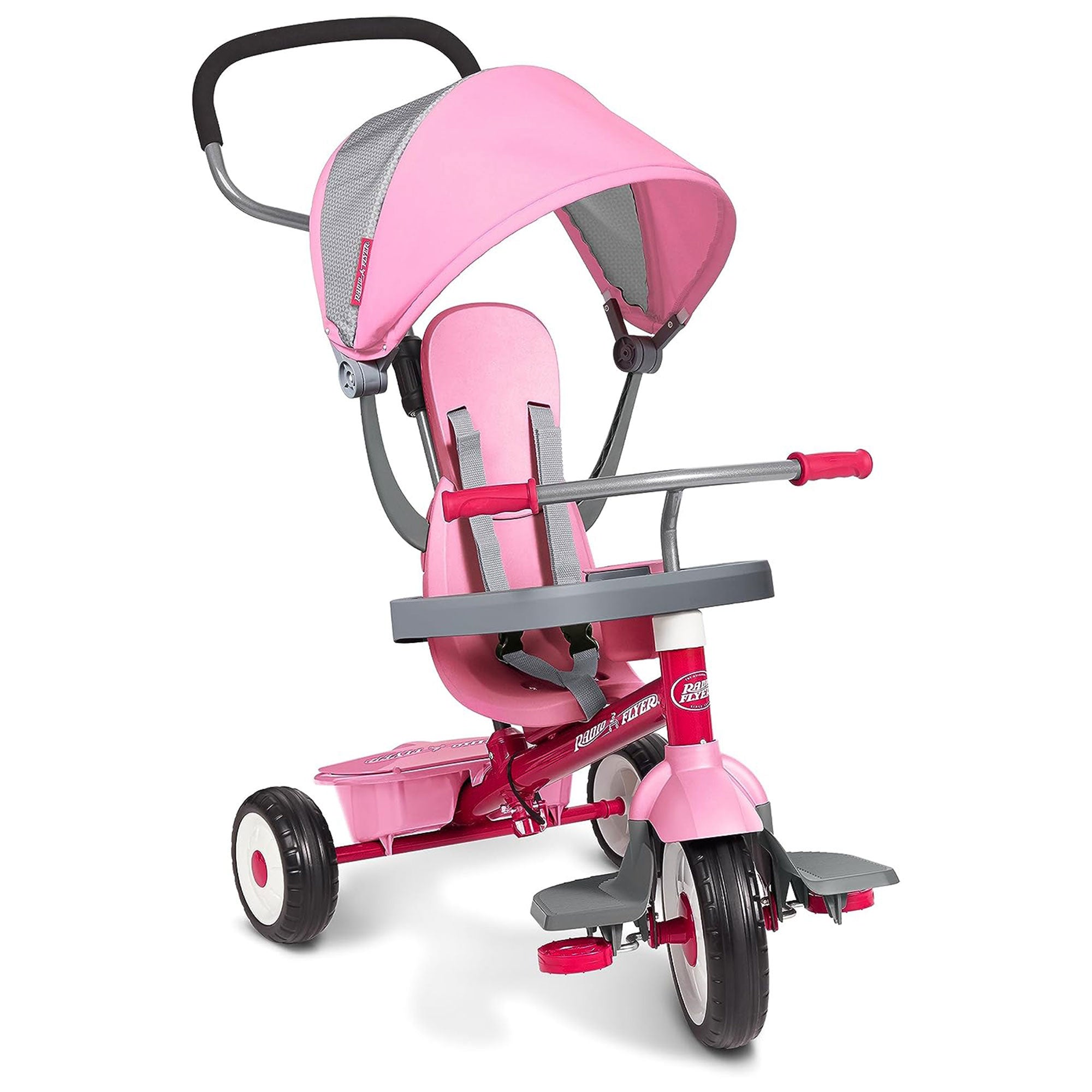 Radio Flyer 4 in 1 Stroll N Trike Adjustable Stroller Tricycle, Pink (Open Box) - VMInnovations