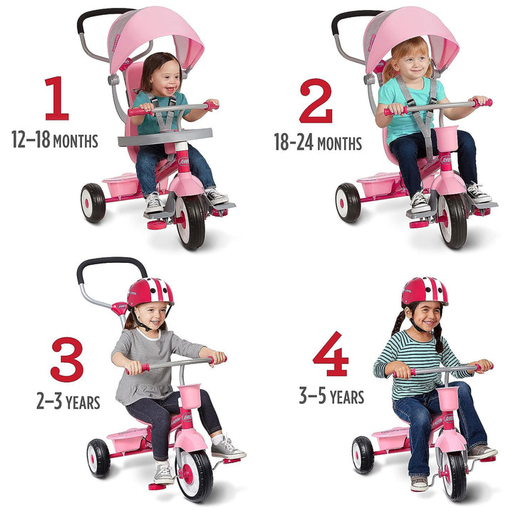 Radio Flyer 4 in 1 Stroll N Trike Infant Adjustable Stroller Tricycle, Pink - VMInnovations