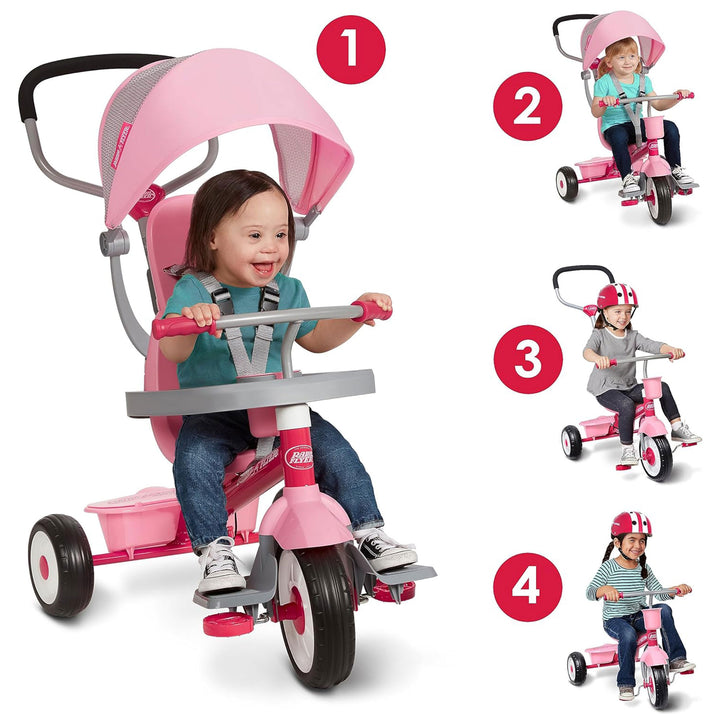 Radio Flyer 4 in 1 Stroll N Trike Infant Adjustable Stroller Tricycle, Pink