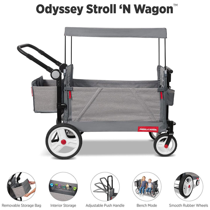 Radio Flyer Odyssey Collapsible Stroll N Wagon with Storage Bag, Light Gray