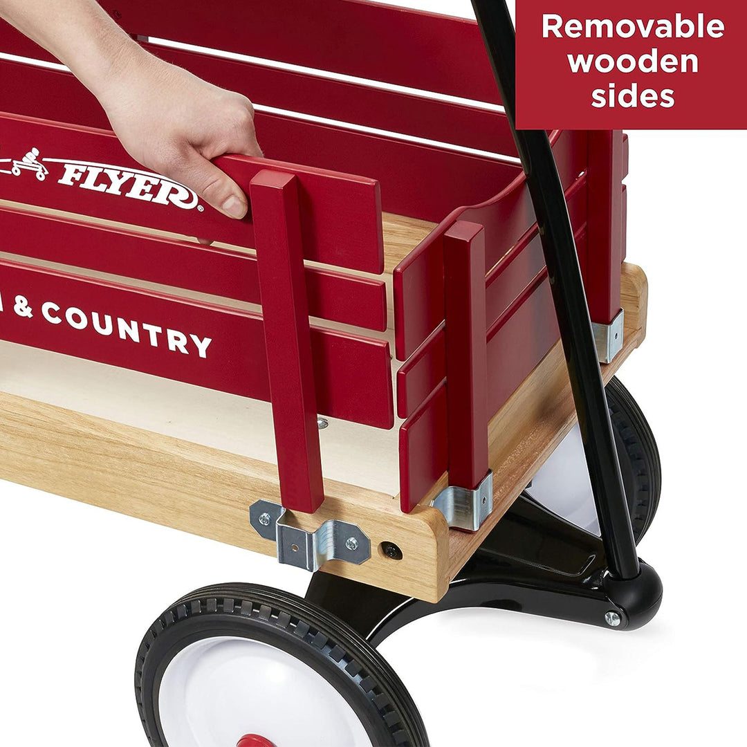 Radio Flyer Town and Country Wooden Wagon w/Removable Side Panels, Red(Open Box) - VMInnovations