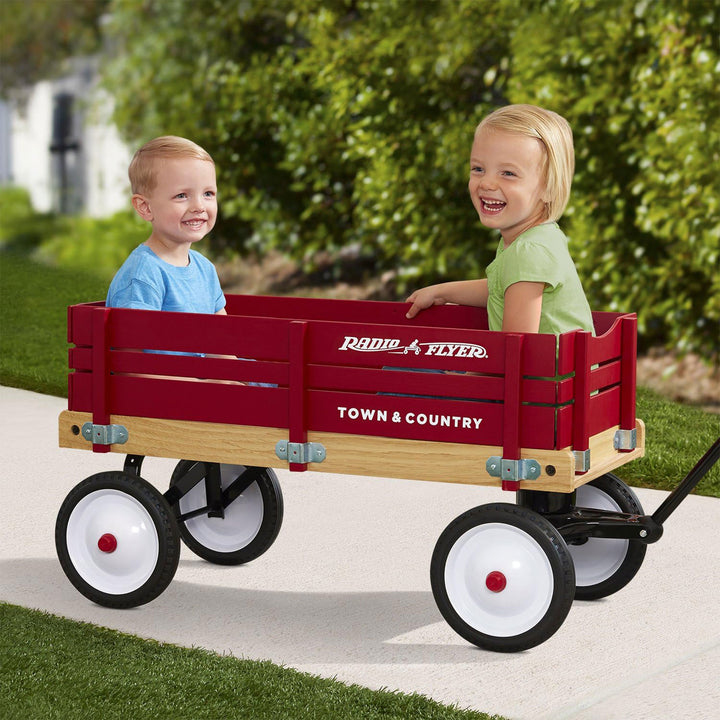 Radio Flyer Town and Country Wooden Wagon w/Removable Side Panels, Red(Open Box) - VMInnovations