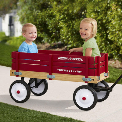 Radio Flyer Town and Country Wooden Kids Wagon with Removable Side Panels, Red