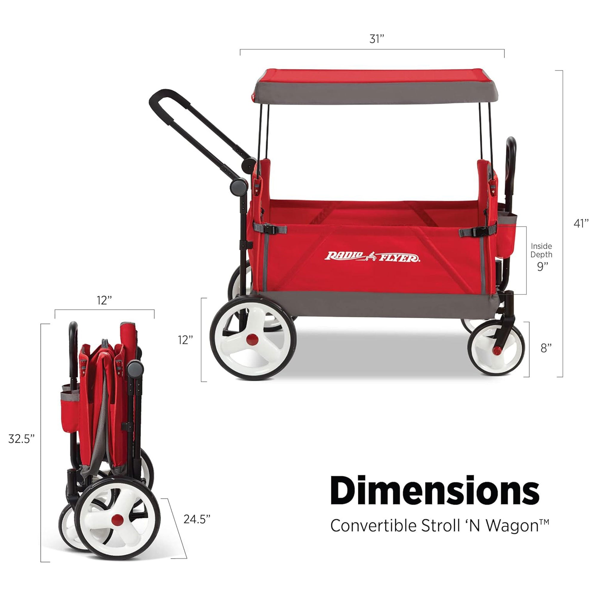 Radio Flyer Convertible Stroll N Wagon w/Push & Pull Handle,Red/Black(For Parts)