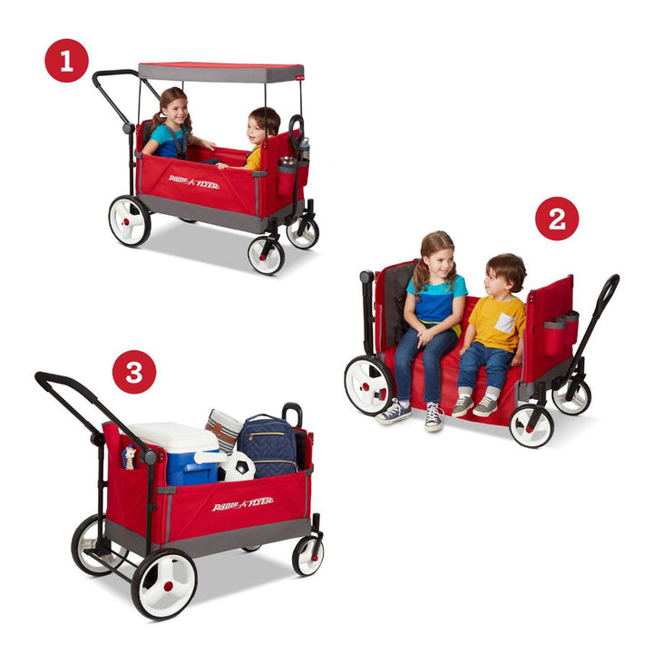 Radio Flyer Convertible Stroll N Wagon w/ Push&Pull Handle, Red/Black(Open Box) - VMInnovations