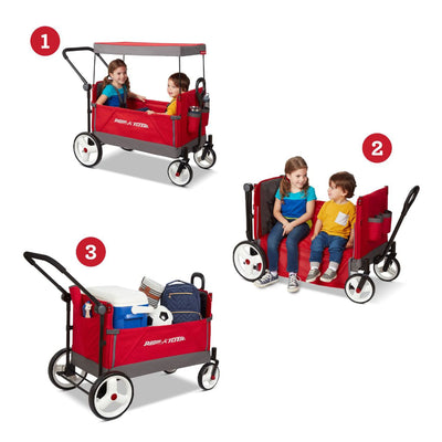 Radio Flyer Convertible Stroll N Wagon w/ Push&Pull Handle, Red/Black(Open Box)