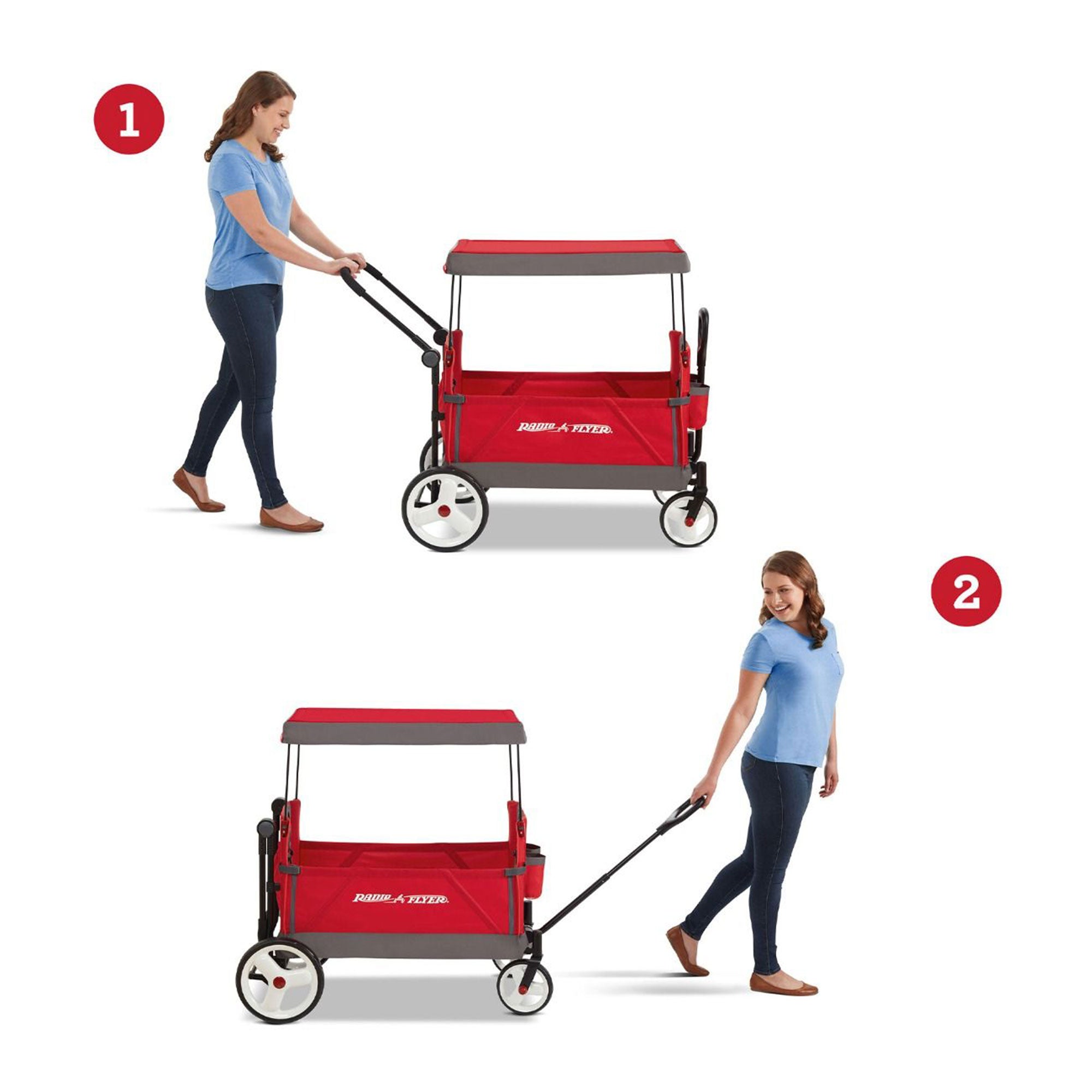 Radio Flyer Convertible Stroll N Wagon w/ Push&Pull Handle, Red/Black(Open Box)