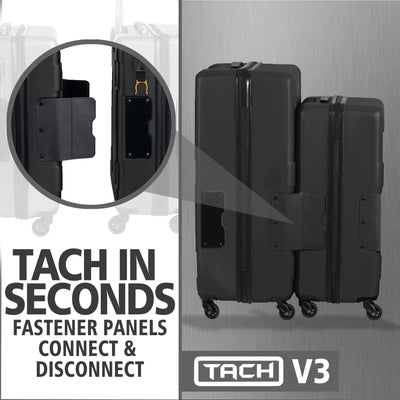 TACH V3 Connectable 2Pc Hard Shell Suitcase Luggage Set w/Spinners, Black (Used)