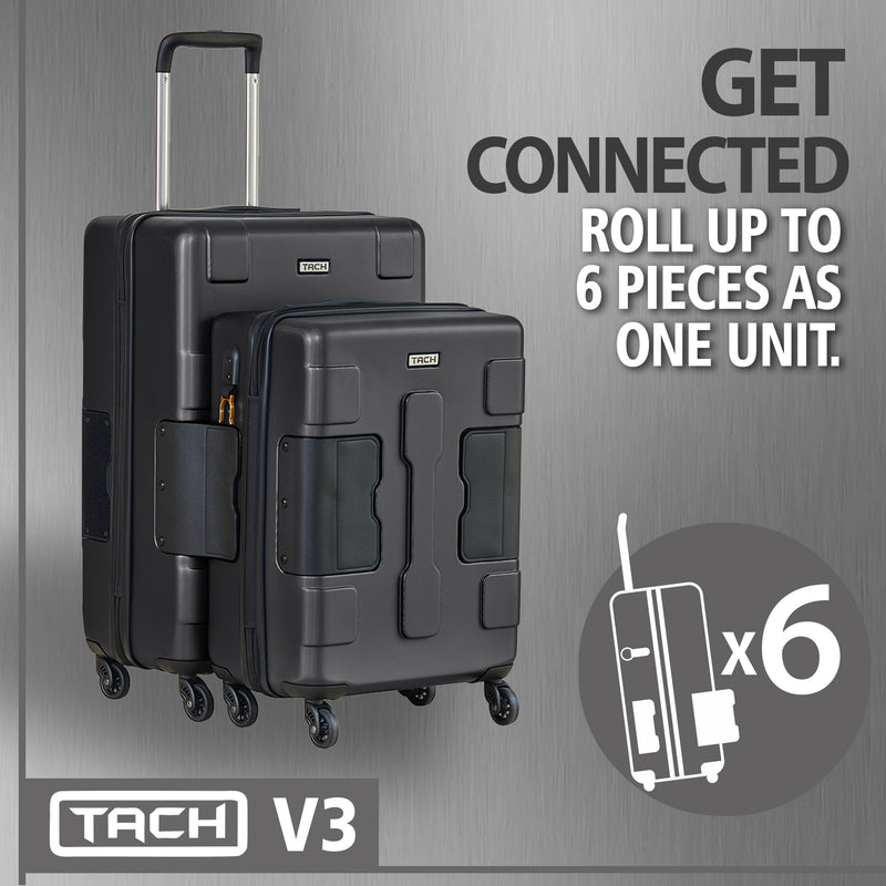 TACH V3 Connectable 2Pc Hard Shell Suitcase Luggage Set w/Spinners, Black (Used)