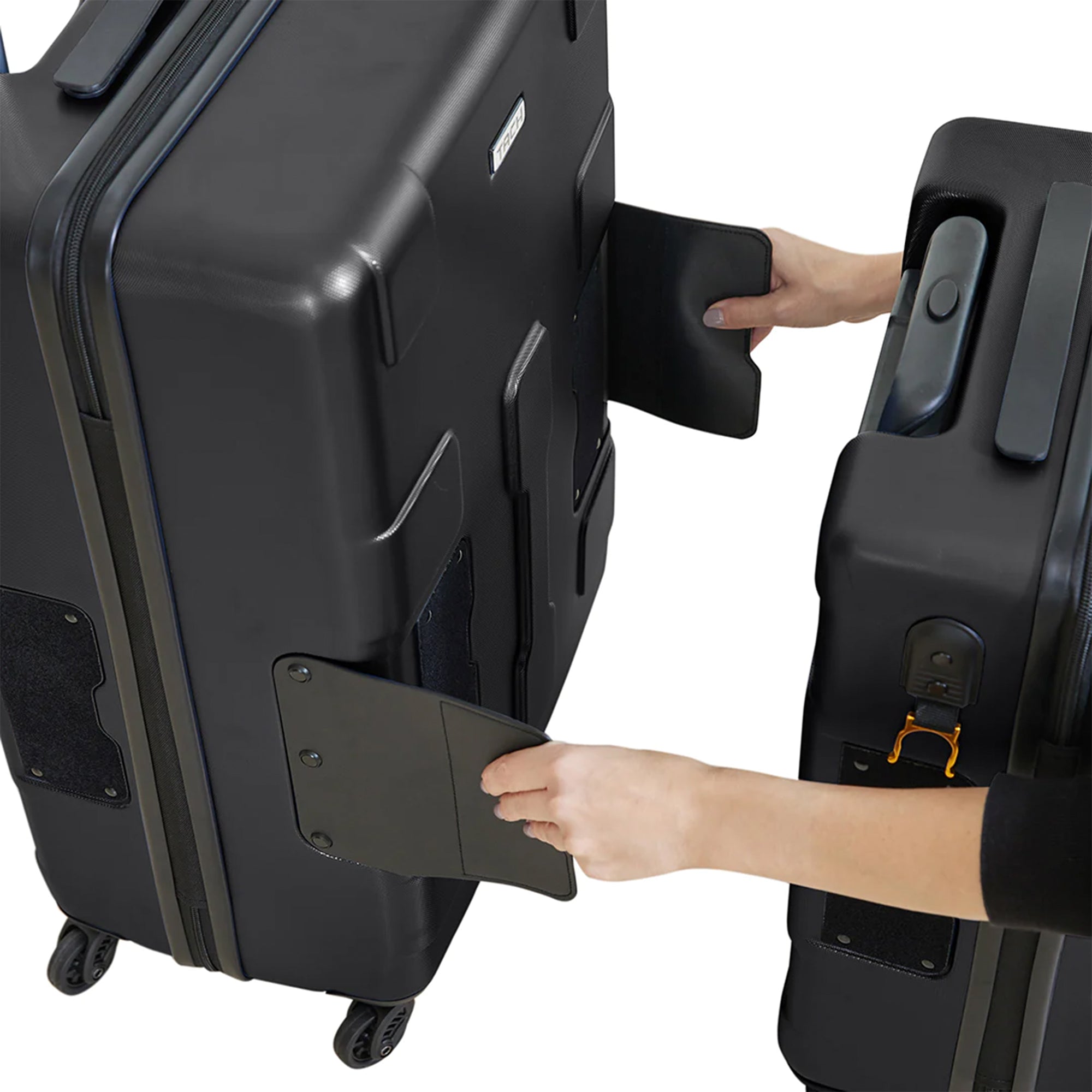 TACH V3 Connectable 2Pc Hard Shell Suitcase Luggage Set w/Spinners, Black (Used) - VMInnovations