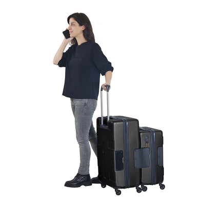 TACH V3 Connectable 2Pc Hard Shell Suitcase Luggage Set w/Spinners, Black (Used) - VMInnovations