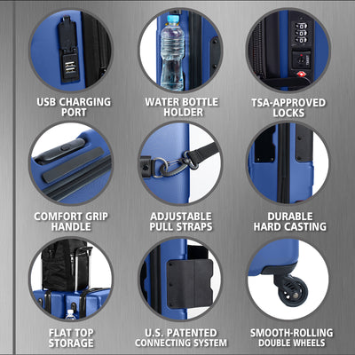 TACH V3 Connectable 2pc Hard Spinner Suitcase Luggage Set, Midnight Blue (Used) - VMInnovations