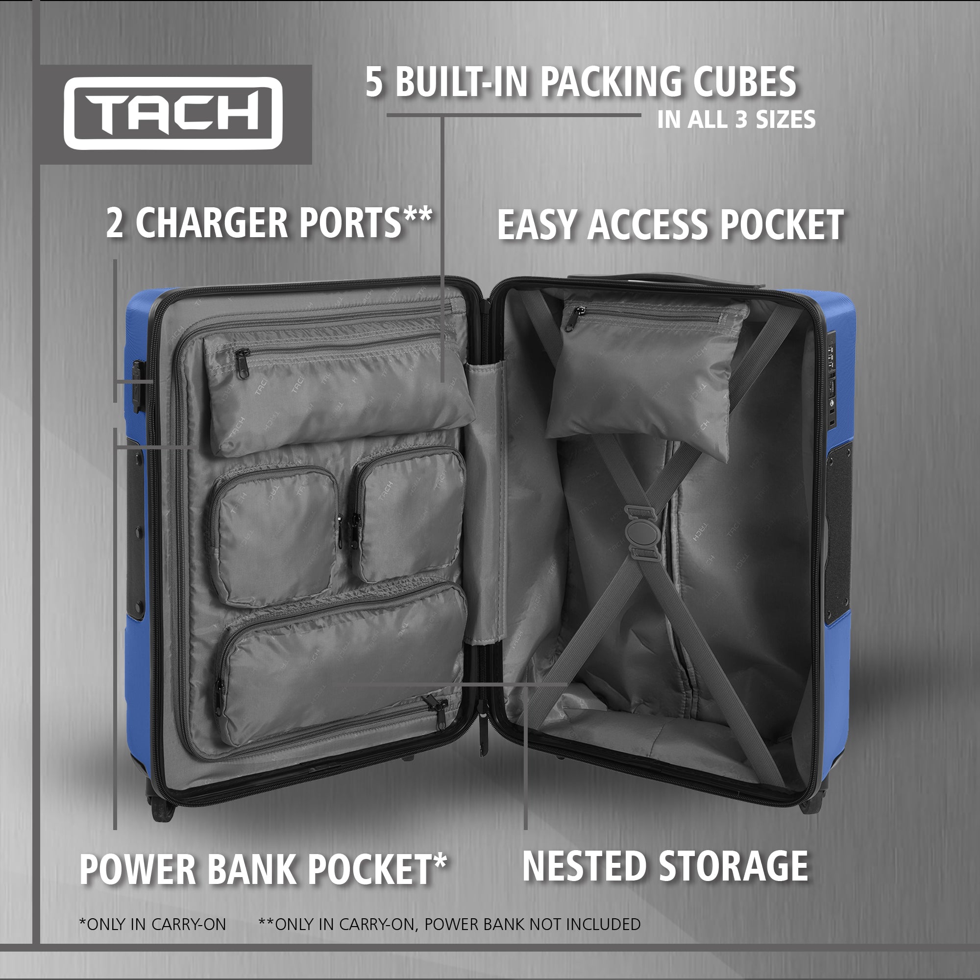 TACH V3 Connectable 2pc Hard Spinner Suitcase Luggage Set, Midnight Blue (Used) - VMInnovations