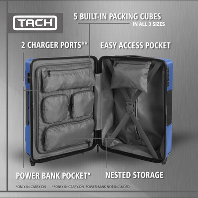 TACH V3 Connectable 2pc Hard Spinner Suitcase Luggage Set, Midnight Blue (Used) - VMInnovations