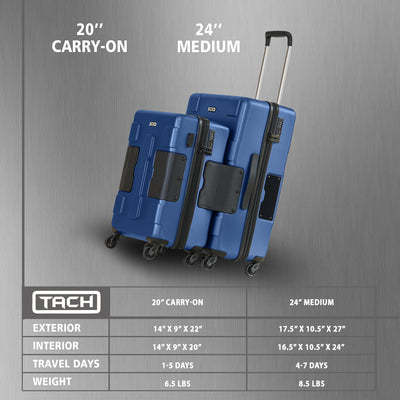 TACH V3 Connectable 2pc Hard Spinner Suitcase Luggage Set, Midnight Blue (Used) - VMInnovations
