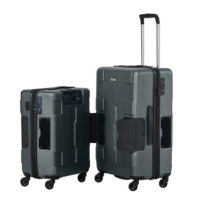 TACH Connectable 2pc Hard Shell Suitcase Luggage Set w/Spinners, Grey (Open Box) - VMInnovations
