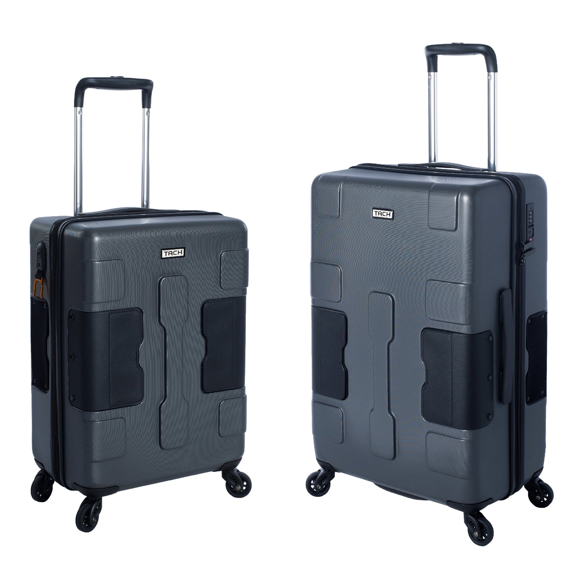 TACH Connectable 2pc Hard Shell Suitcase Luggage Set w/Spinners, Grey (Open Box) - VMInnovations