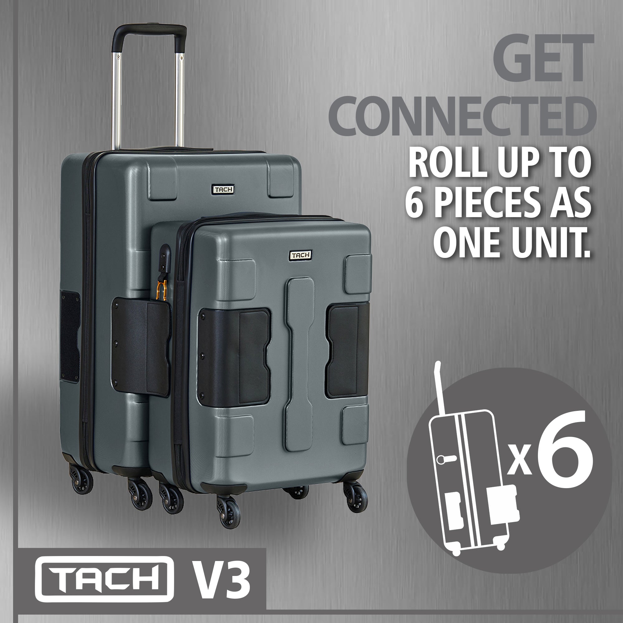 TACH Connectable 2pc Hard Shell Suitcase Luggage Set w/Spinners, Grey (Open Box) - VMInnovations