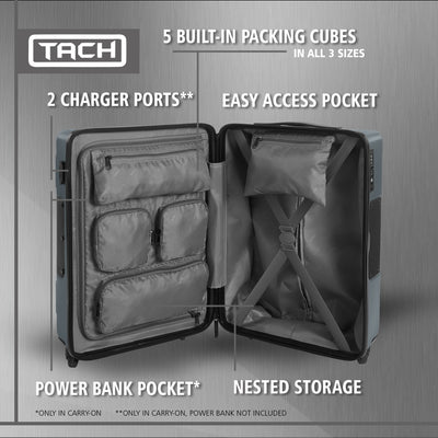 TACH Connectable 2pc Hard Shell Suitcase Luggage Set w/Spinners, Grey (Open Box) - VMInnovations