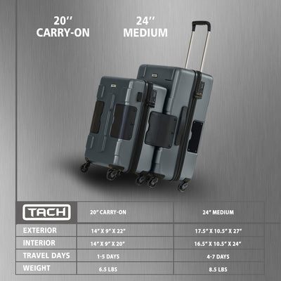 TACH Connectable 2pc Hard Shell Suitcase Luggage Set w/Spinners, Grey (Open Box) - VMInnovations