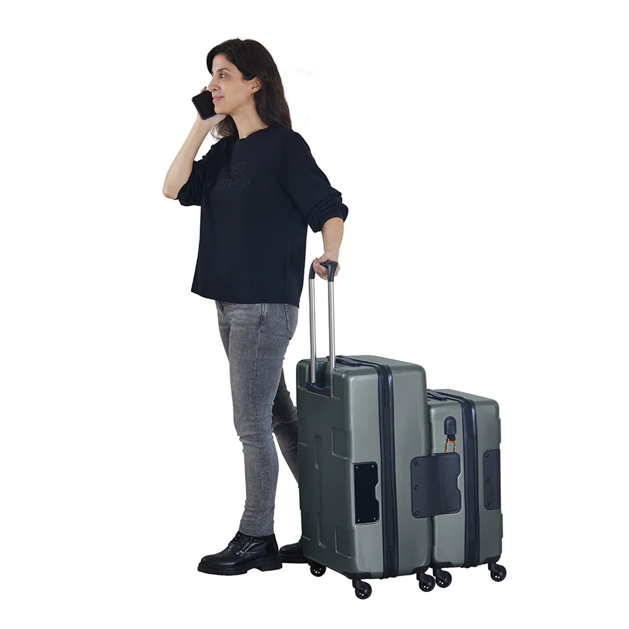 TACH Connectable 2pc Hard Shell Suitcase Luggage Set w/Spinners, Grey (Open Box) - VMInnovations