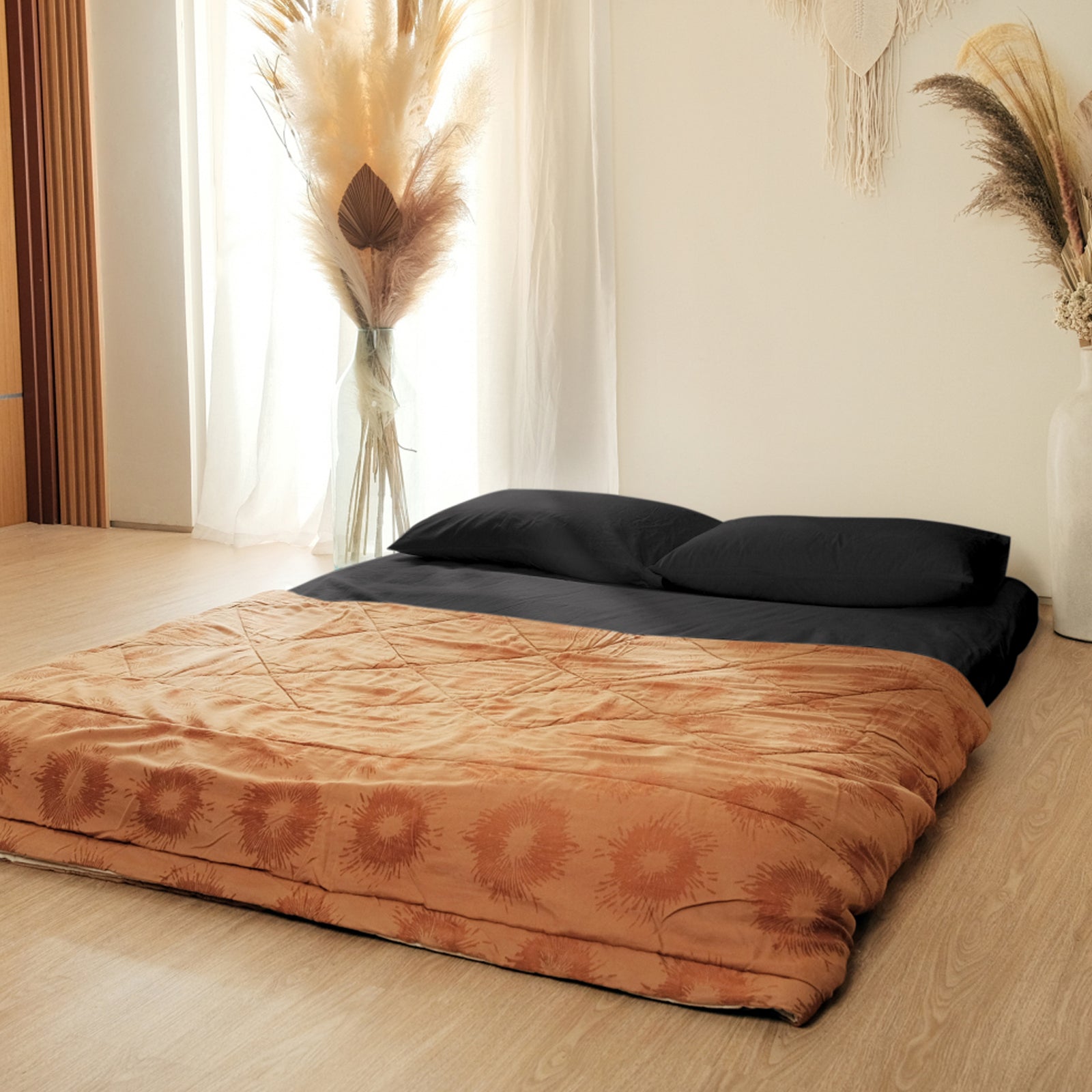 Native Nest Japanese Futon Floor Mattress, Foldable Shikibuton Bed, Queen, Black - VMInnovations
