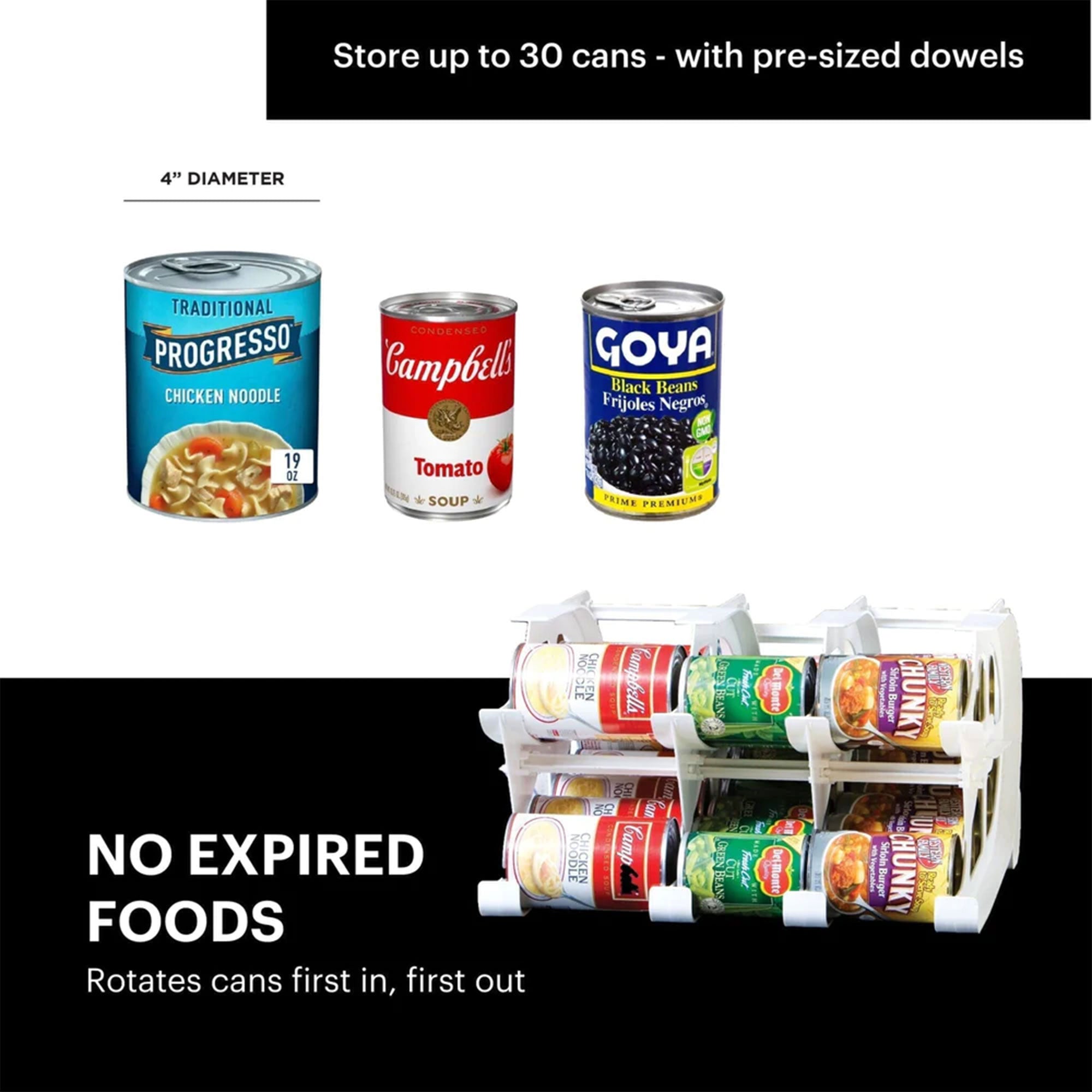 FIFO Mini Can Tracker Holds 30 10 to 24 Oz Can Sizes, USA Made, White(For Parts) - VMInnovations