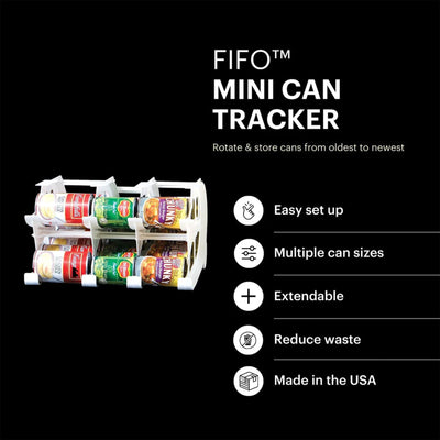FIFO Mini Can Tracker Holds 30 10 to 24 Oz Can Sizes, USA Made, White(For Parts) - VMInnovations