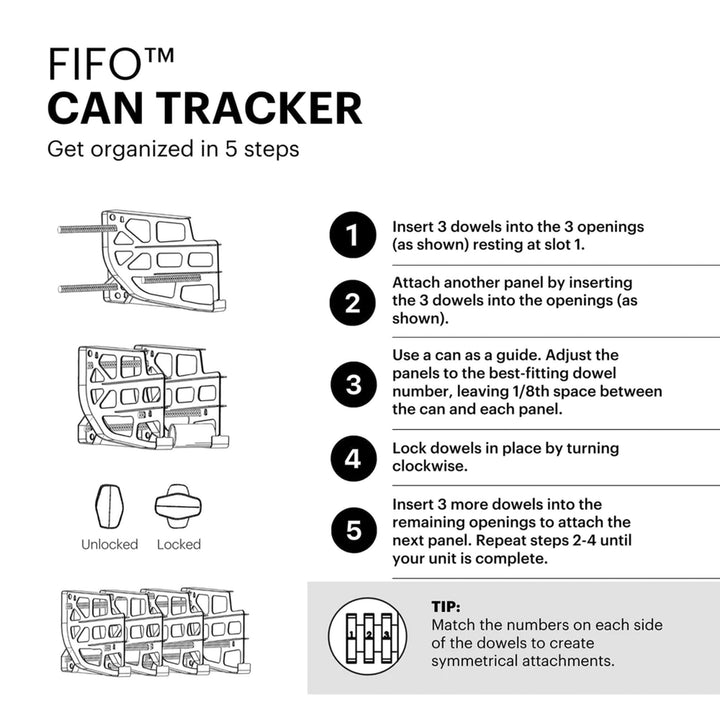 FIFO Countertop Can Tracker Hold Up To 54 10 to 15 Oz Can Sizes, USA Made, White