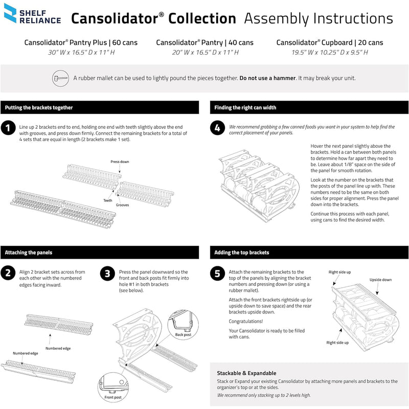 Shelf Reliance Cansolidator Holds 20 Cans w/Rotation & Adjustable System (Used)