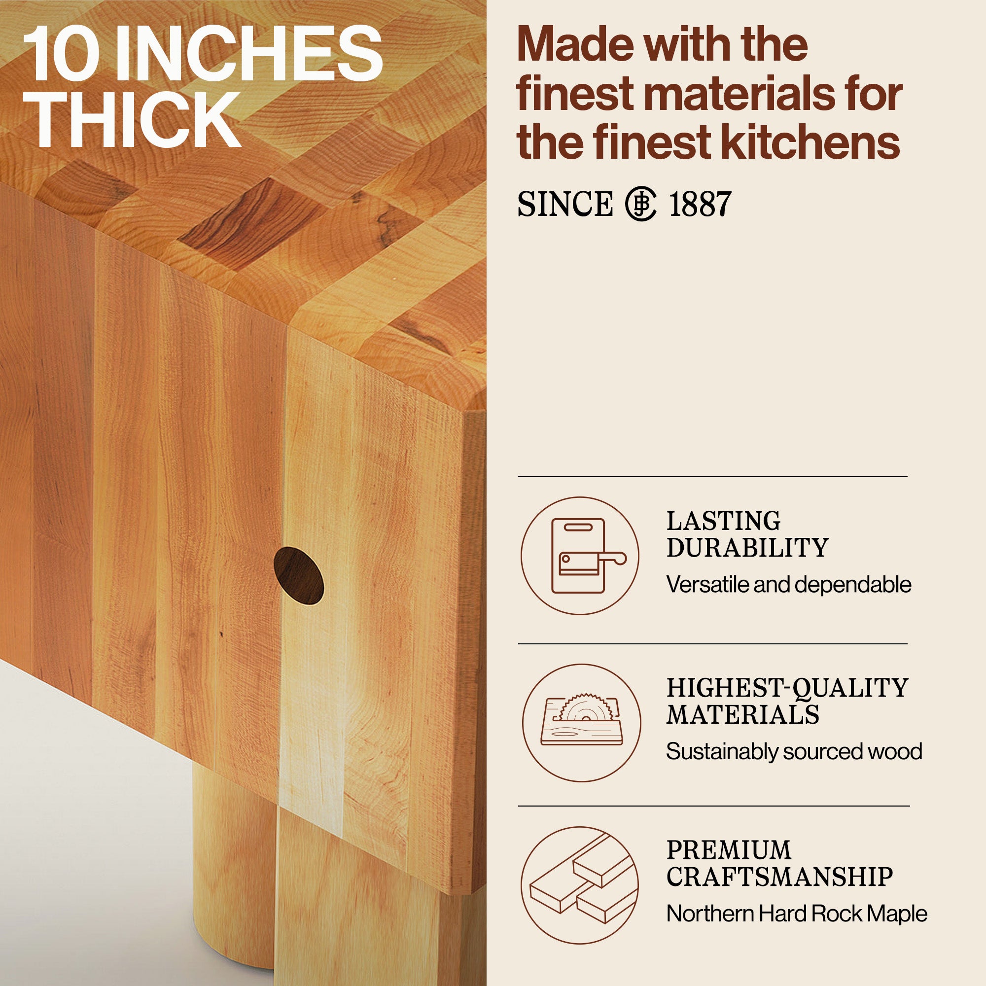 John Boos AB Series Square Wood Butcher Block Prep Table, 18" x 18", Maple - VMInnovations