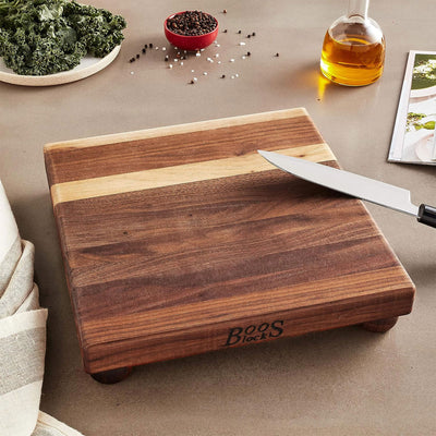 John Boos Small Walnut Wood Edge Grain Cutting Board for Kitchen, 12"x12"x1.5"