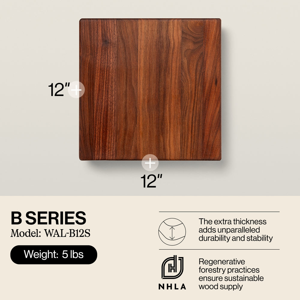John Boos Small Walnut Wood Edge Grain Cutting Board for Kitchen, 12"x12"x1.5" - VMInnovations