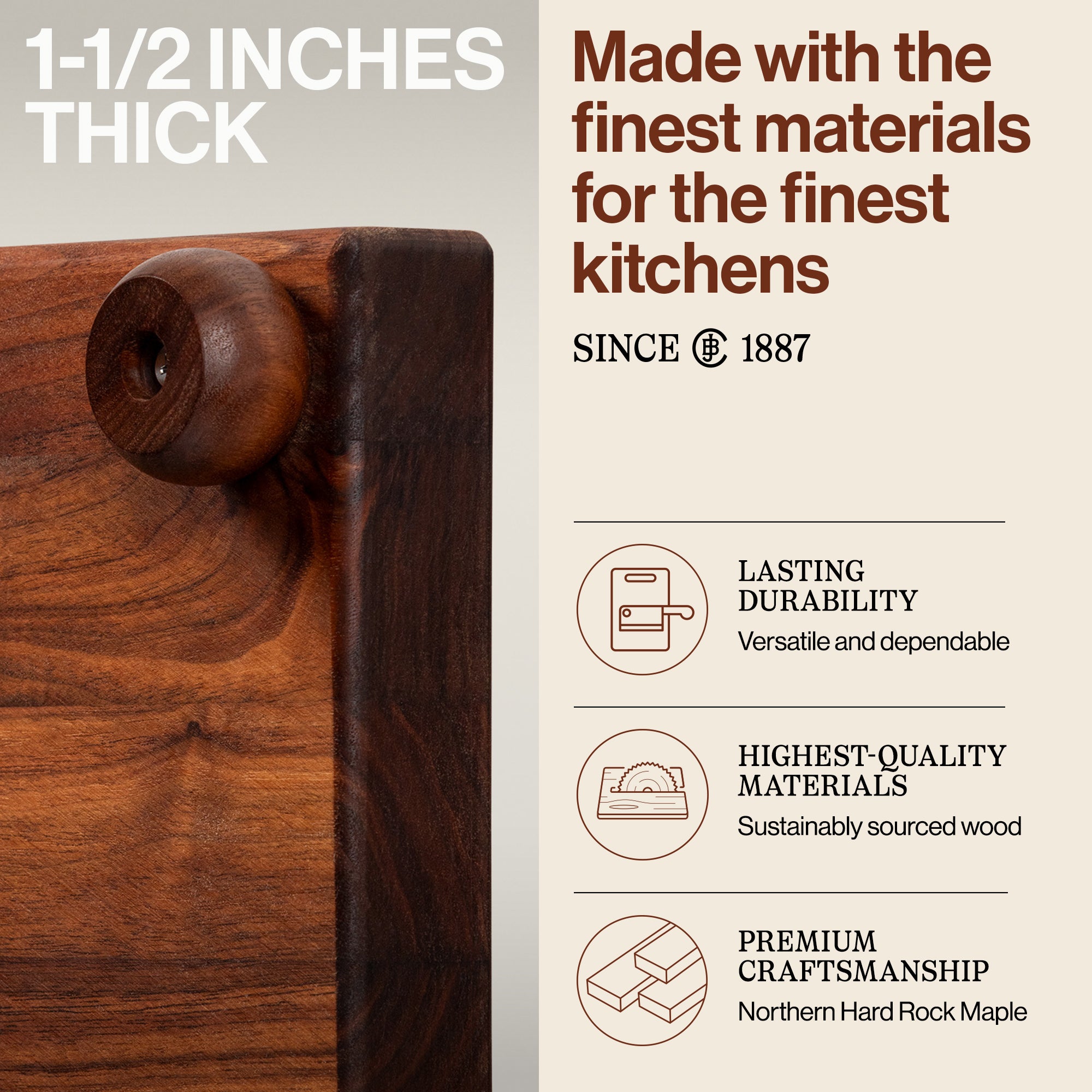 John Boos Small Walnut Wood Edge Grain Cutting Board, 12"x12"x1.5" (Open Box) - VMInnovations