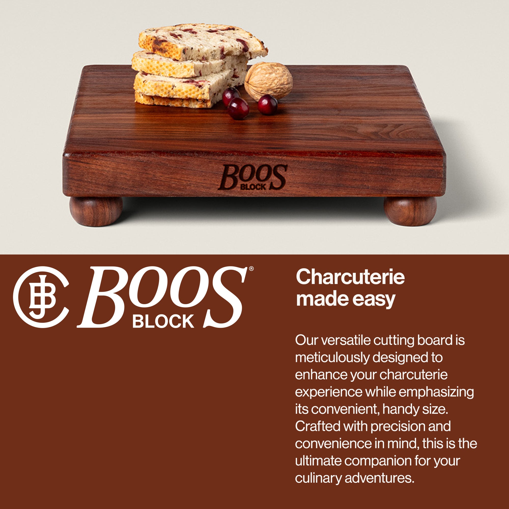 John Boos Small Walnut Wood Edge Grain Cutting Board, 12"x12"x1.5" (Open Box) - VMInnovations