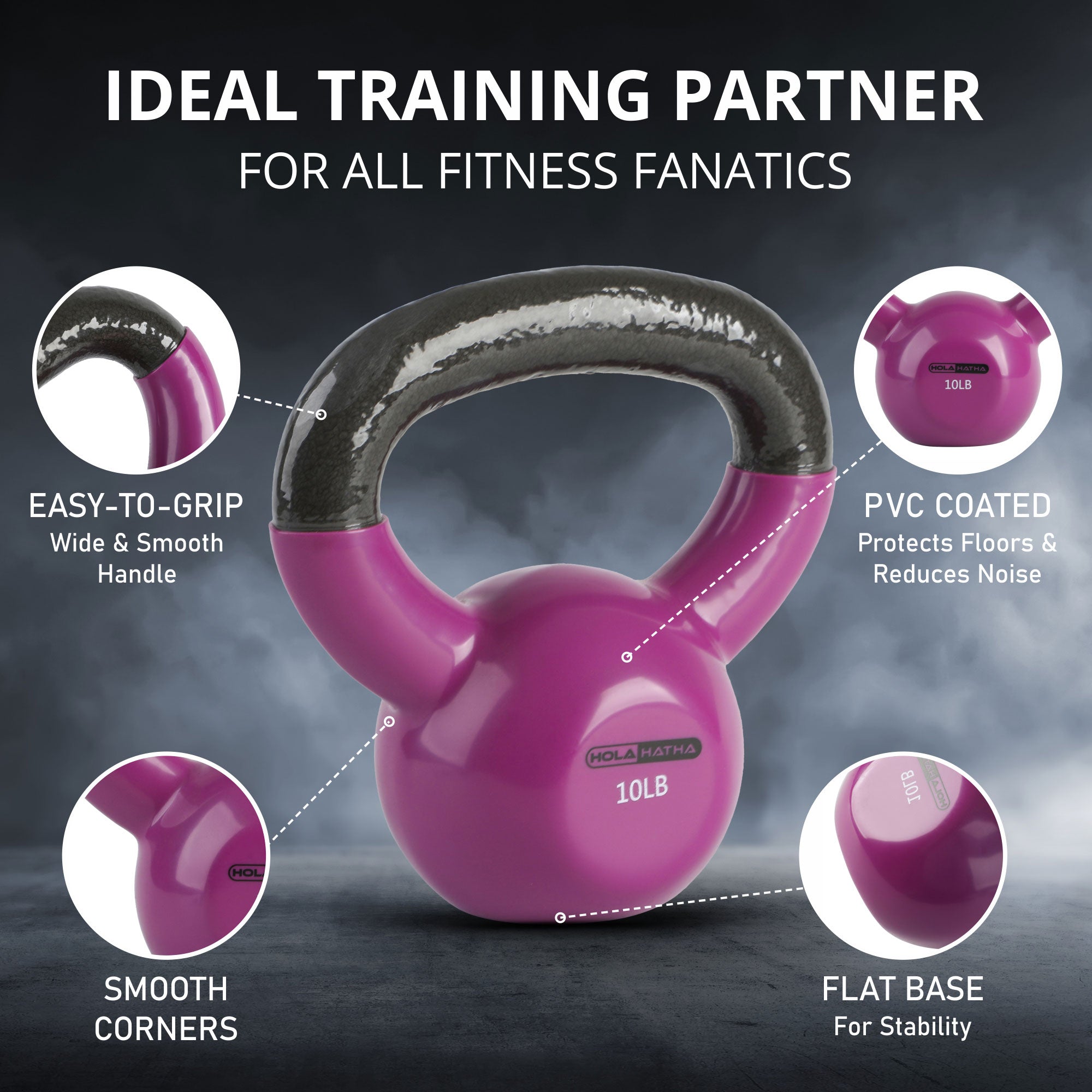 HolaHatha 10lb Solid Cast Iron Kettlebell for Home Strength Training (Open Box) - VMInnovations