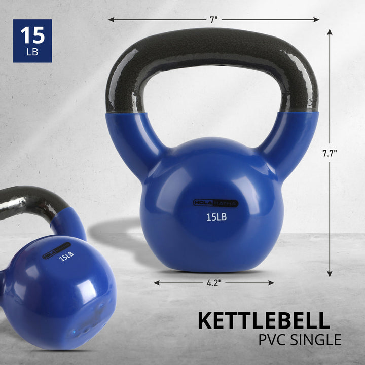 HolaHatha 15 Pound Solid Cast Iron Workout Kettlebell for Home Strength Training