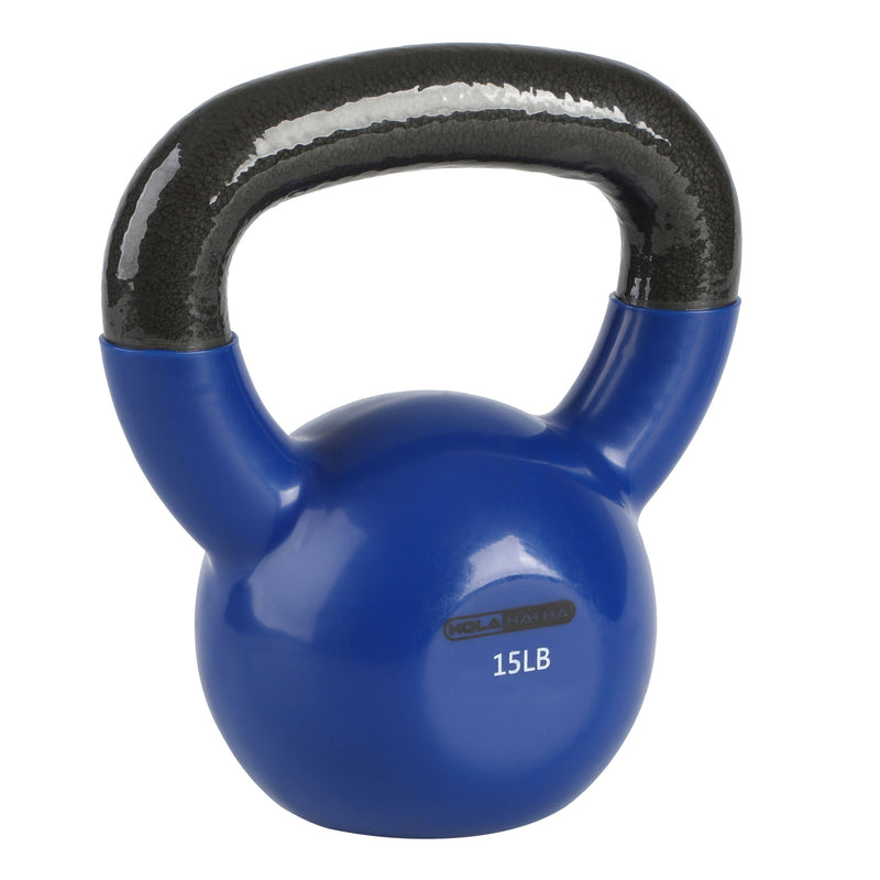HolaHatha 15 Pound Solid Cast Iron Workout Kettlebell for Home Strength Training