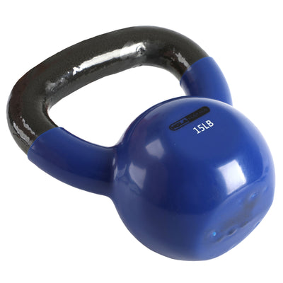 HolaHatha 15 Pound Solid Cast Iron Workout Kettlebell for Home Strength Training - VMInnovations
