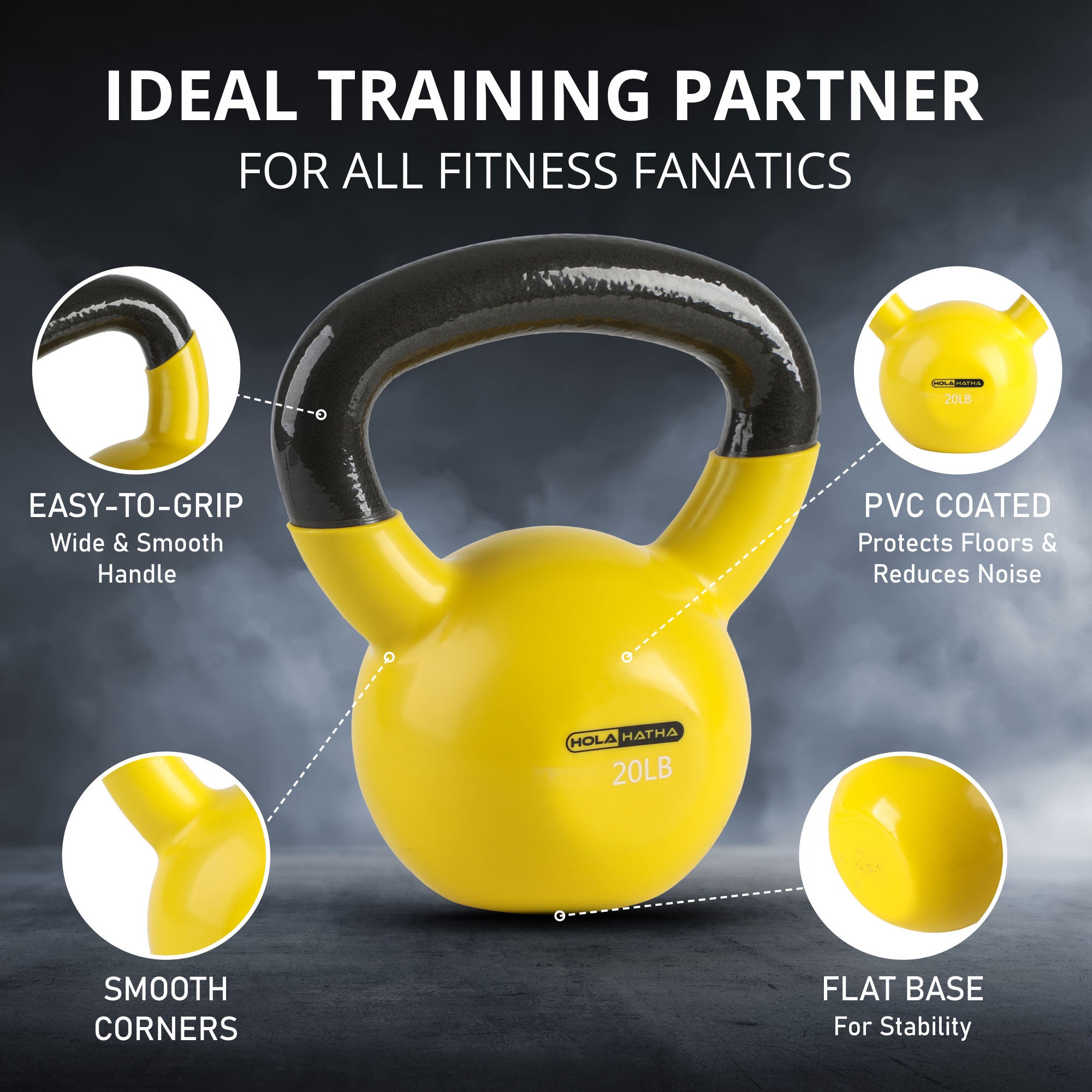 HolaHatha 20lb Solid Cast Iron Kettlebell for Home Strength Training (Open Box) - VMInnovations