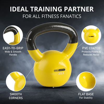HolaHatha 20 Pound Solid Cast Iron Workout Kettlebell for Home Strength Training