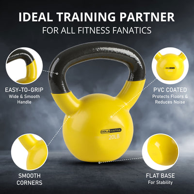HolaHatha 20 Pound Solid Cast Iron Workout Kettlebell for Home Strength Training - VMInnovations