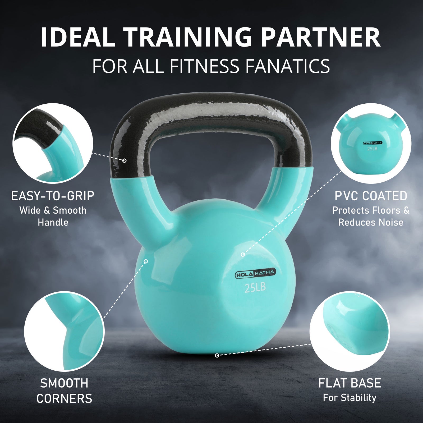 HolaHatha 25lb Solid Cast Iron Kettlebell for Home Strength Training (Open Box) - VMInnovations